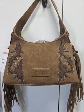 Wrangler Tan Brown Fringe Shoulder Bag with Embroidered Panels